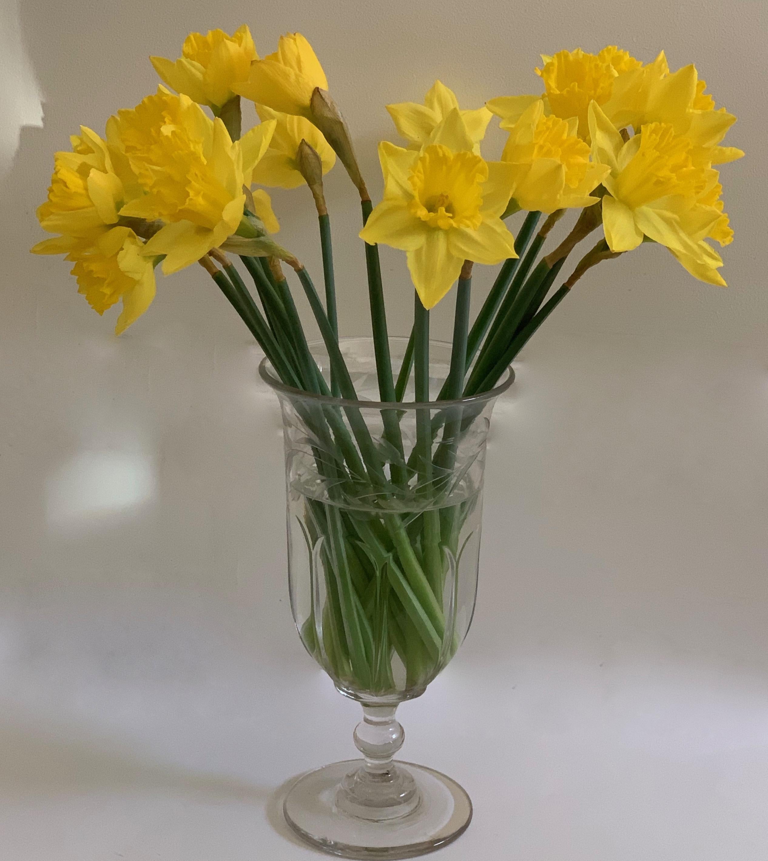 Etched Antique Victorian Engraved Footed Base Celery Glass Vase For Sale