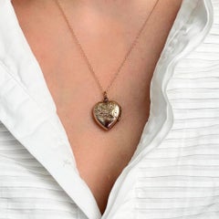 Antique Victorian Engraved Heart 9ct Gold Locket Necklace