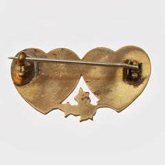 Antique Victorian Engraved Rose Gold Front Double Heart Mizpah Brooch