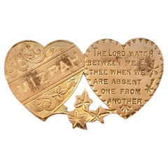 Antique Victorian Engraved Rose Gold Front Double Heart Mizpah Brooch