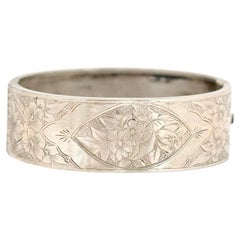 Antique Victorian Engraved Silver Bangle Bracelet