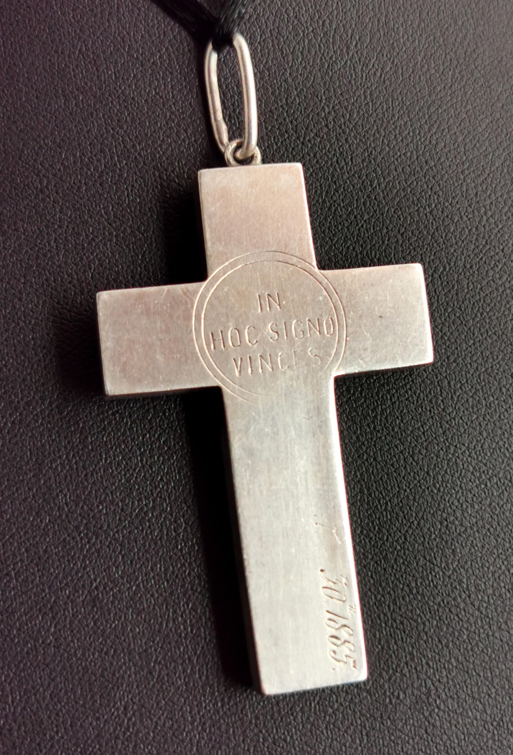 Antique Victorian Engraved Silver Cross Pendant, Peace, Faith, Hope and Charity 2