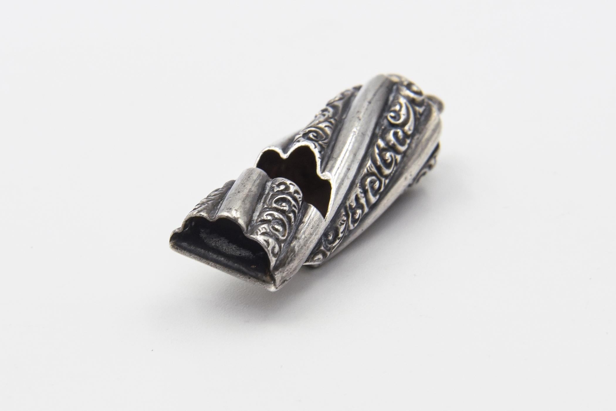 Antique Victorian Engraved Sterling Silver Whistle Charm Pendant In Good Condition In Miami Beach, FL