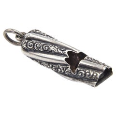 Antique Victorian Engraved Sterling Silver Whistle Charm Pendant