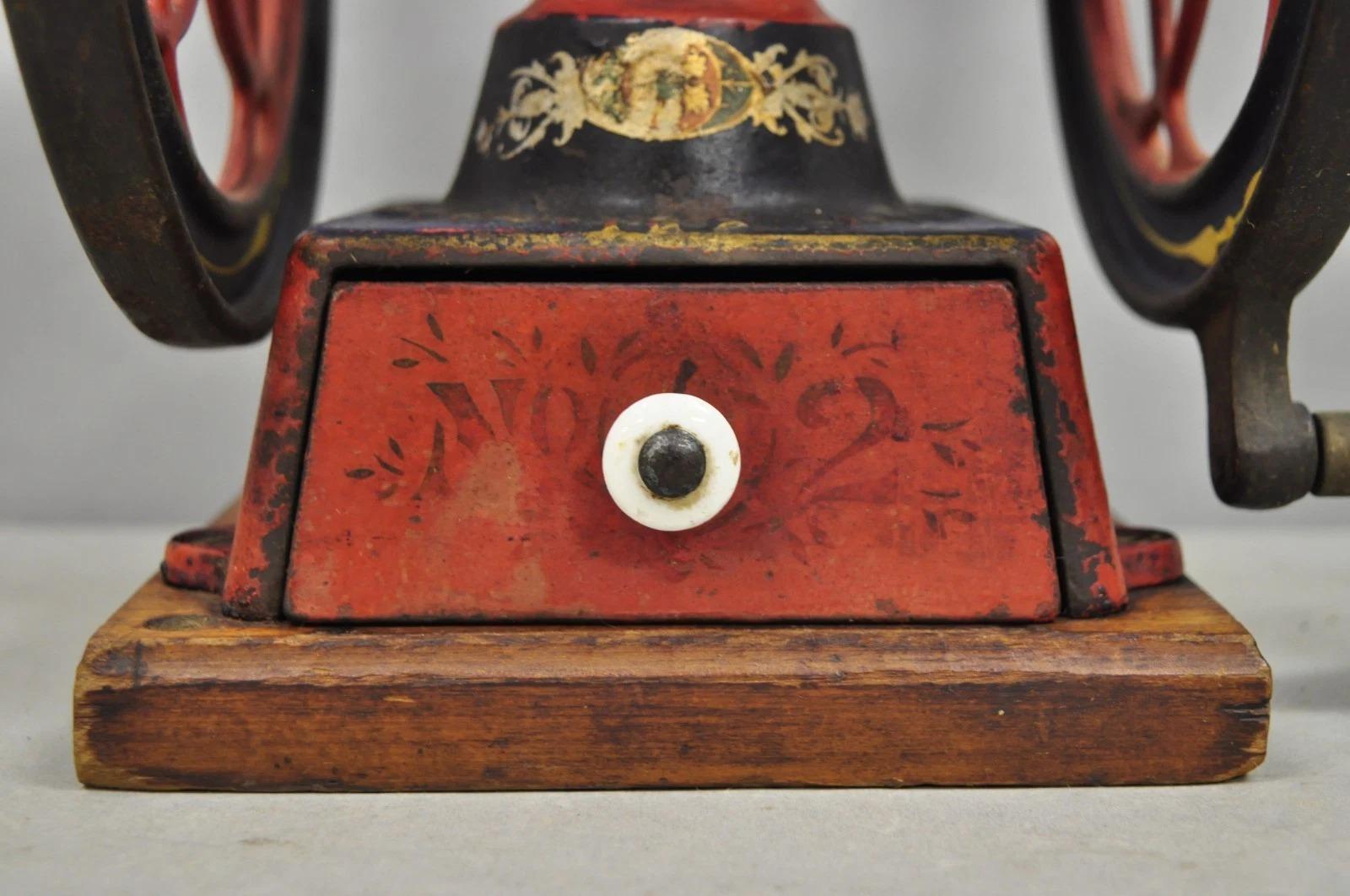 Antique Victorian Enterprise Phila. Red Cast Iron Coffee Mill Grinder Table Lamp For Sale 7