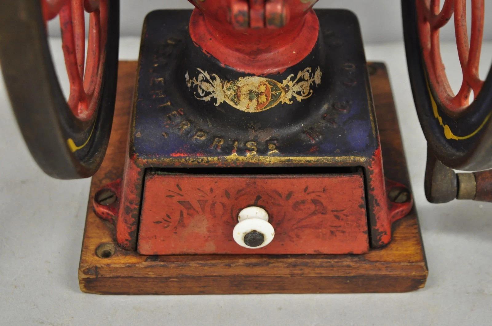 Antique Victorian Enterprise Phila. Red Cast Iron Coffee Mill Grinder Table Lamp For Sale 3