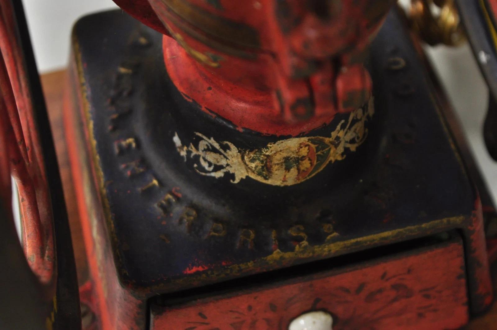 Antique Victorian Enterprise Phila. Red Cast Iron Coffee Mill Grinder Table Lamp For Sale 4