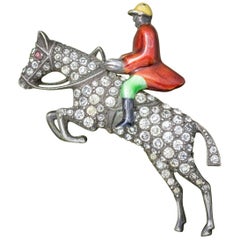 Antique Victorian Equestrian Horse Riding Brooch Silver Paste, circa 1900