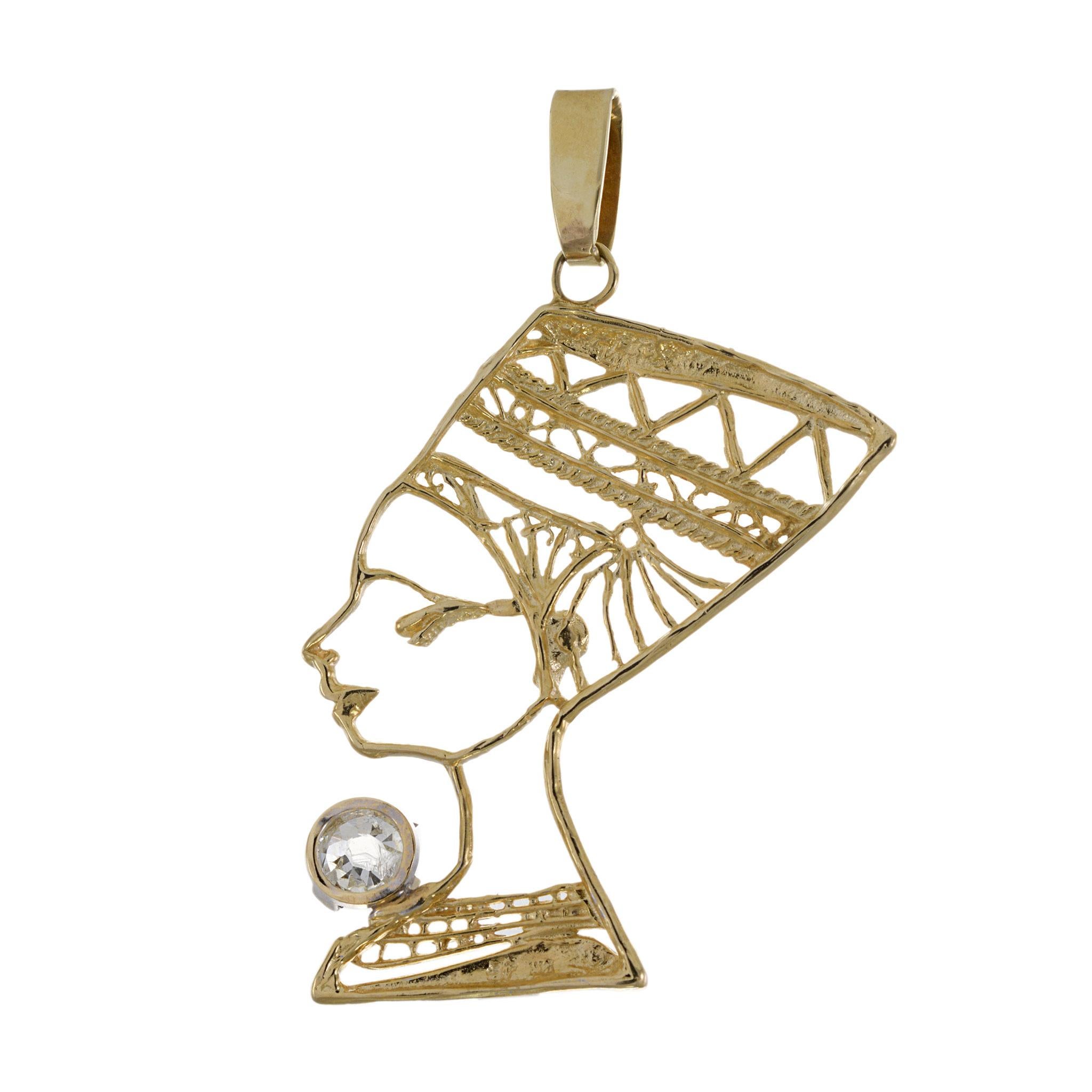 Ciondolo antico di epoca vittoriana con diamante Nefertiti 14KT In condizioni ottime in vendita a New York, NY