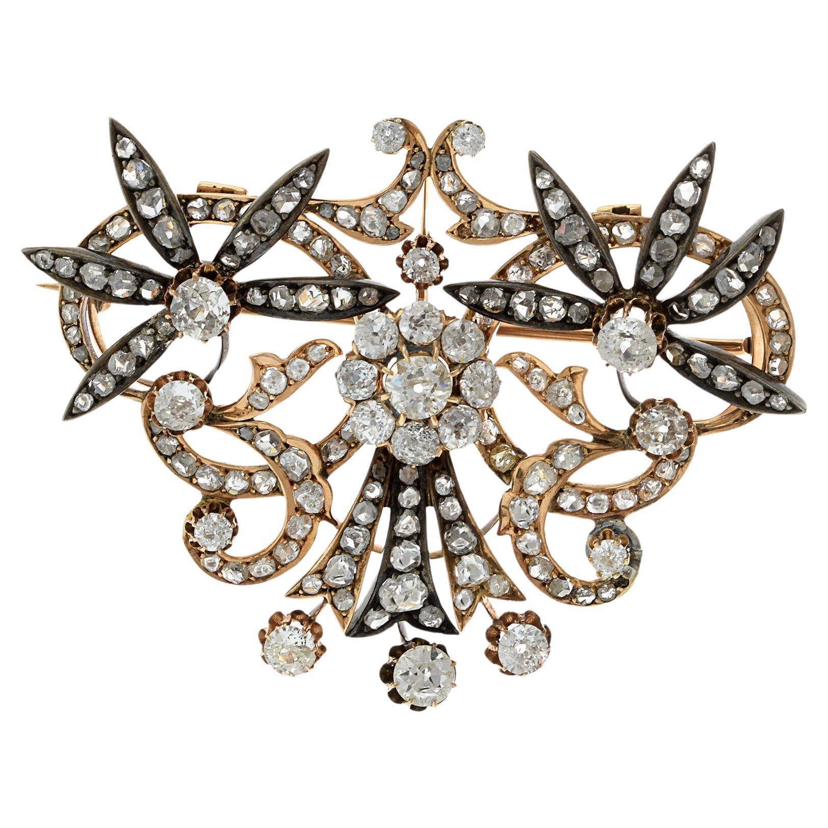 Antique Victorian Era 14KT Rose Gold and Diamond Brooch