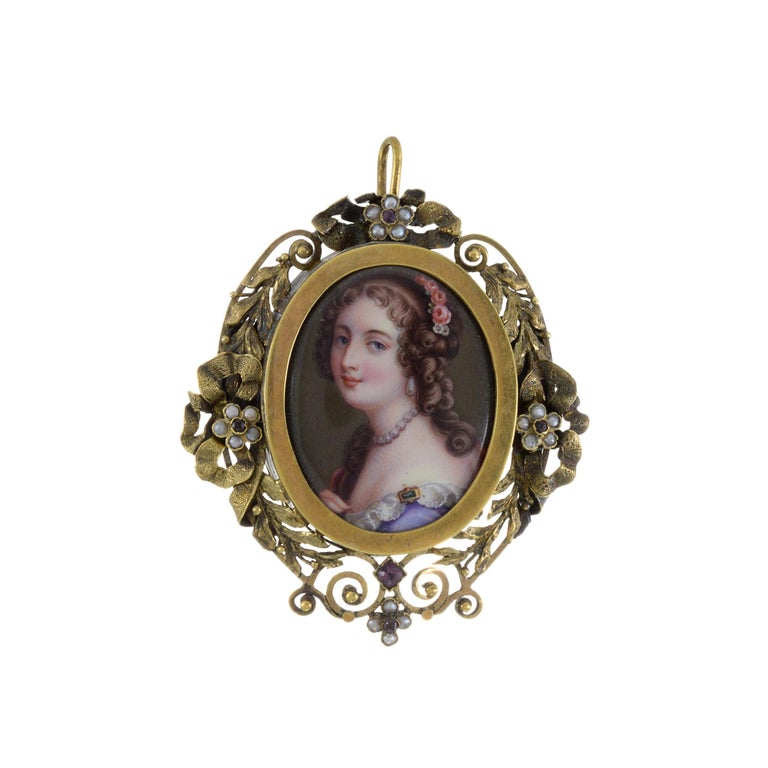 Broche Pendentif Victorien Vintage Couleur Or Avec Perle Jaune - Bijou Fantaisie Superbe Occasion