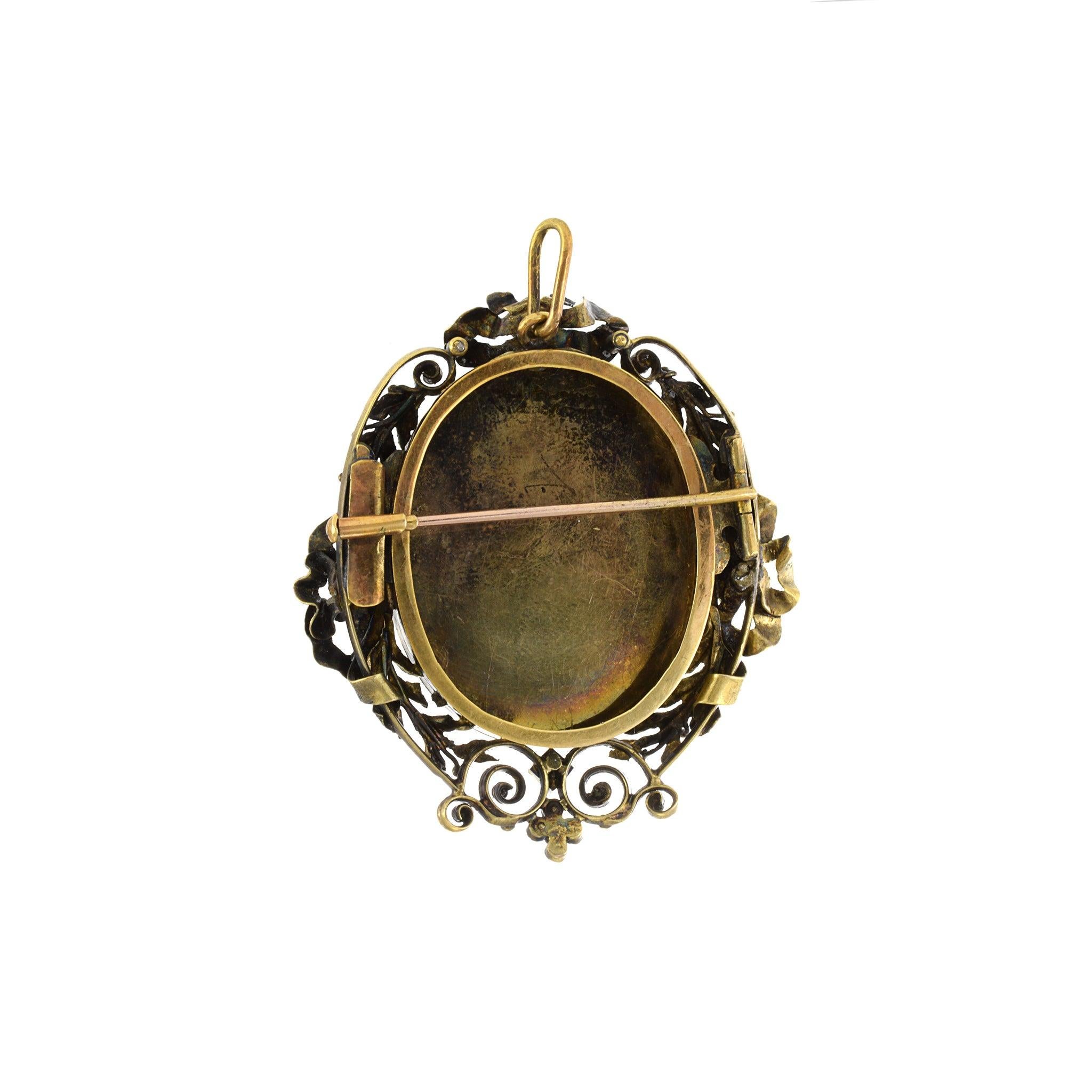 Colgante de oro amarillo de 14 quilates de la época victoriana antiguo con perlas y amatista Corte redondo en venta