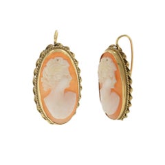 Antique Victorian Era 14KT Yellow Gold Portrait Cameo Earrings