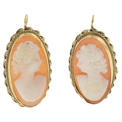 Antique Victorian Era 14KT Yellow Gold Portrait Cameo Earrings