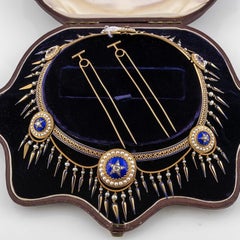 Antique Victorian Era 15 Carat Gold, Enamel, Pearl and Diamond Swag Necklace