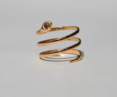 Antique Victorian Era 18 Karat Gold Garnet Snake Wrap Ring