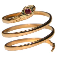 Antique Victorian Era 18 Karat Gold Garnet Snake Wrap Ring