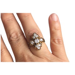 Victorian 14K Gold Old Mine Cut Diamond Cluster Ring, Circa 1880