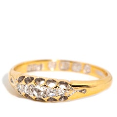 Antique Victorian Era 1891 Rose Cut Diamond Five Stone Ring 18 Carat Yellow Gold