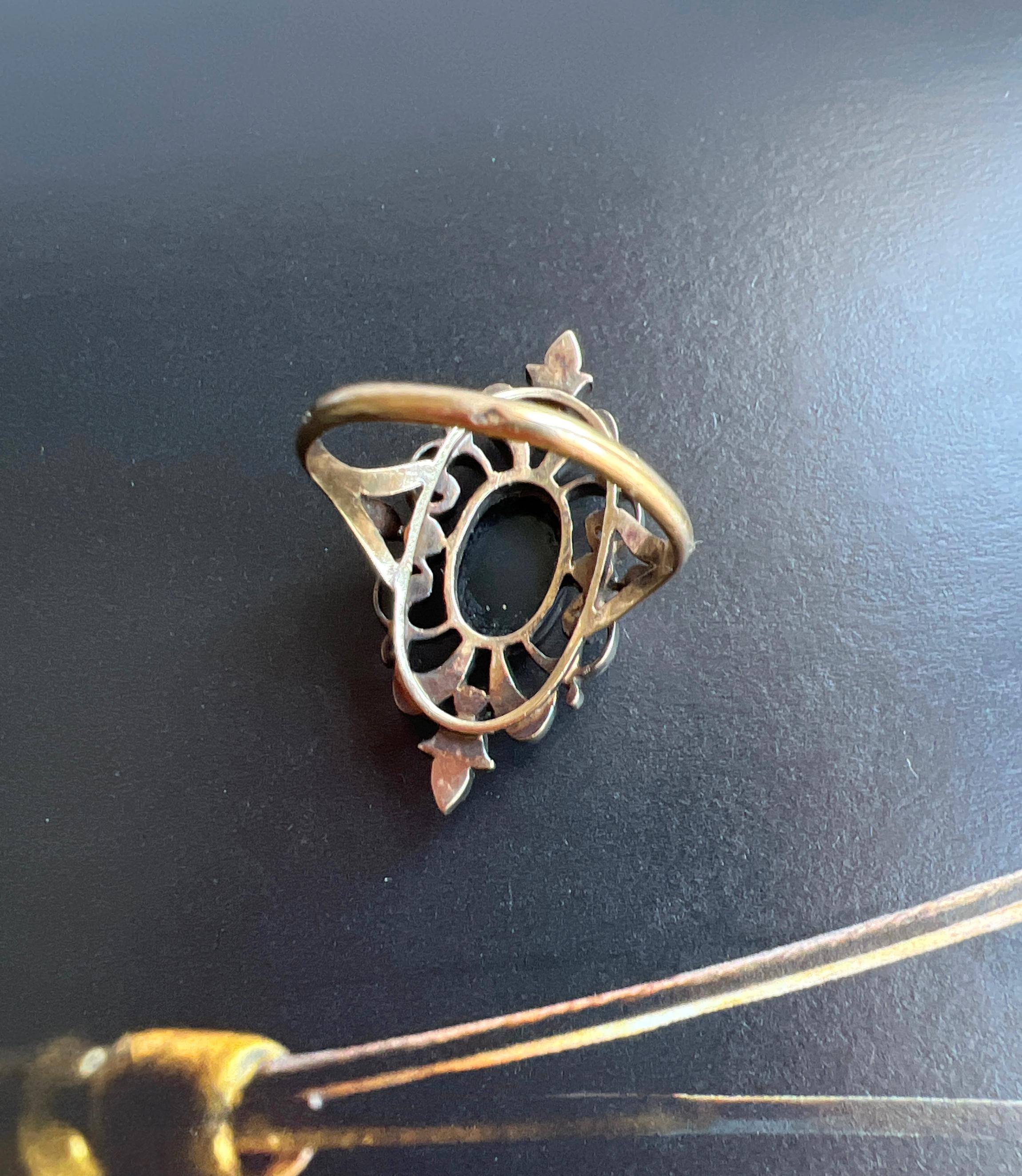 Antique Victorian Era 18k Gold Diamond Onyx Cameo Ring 5