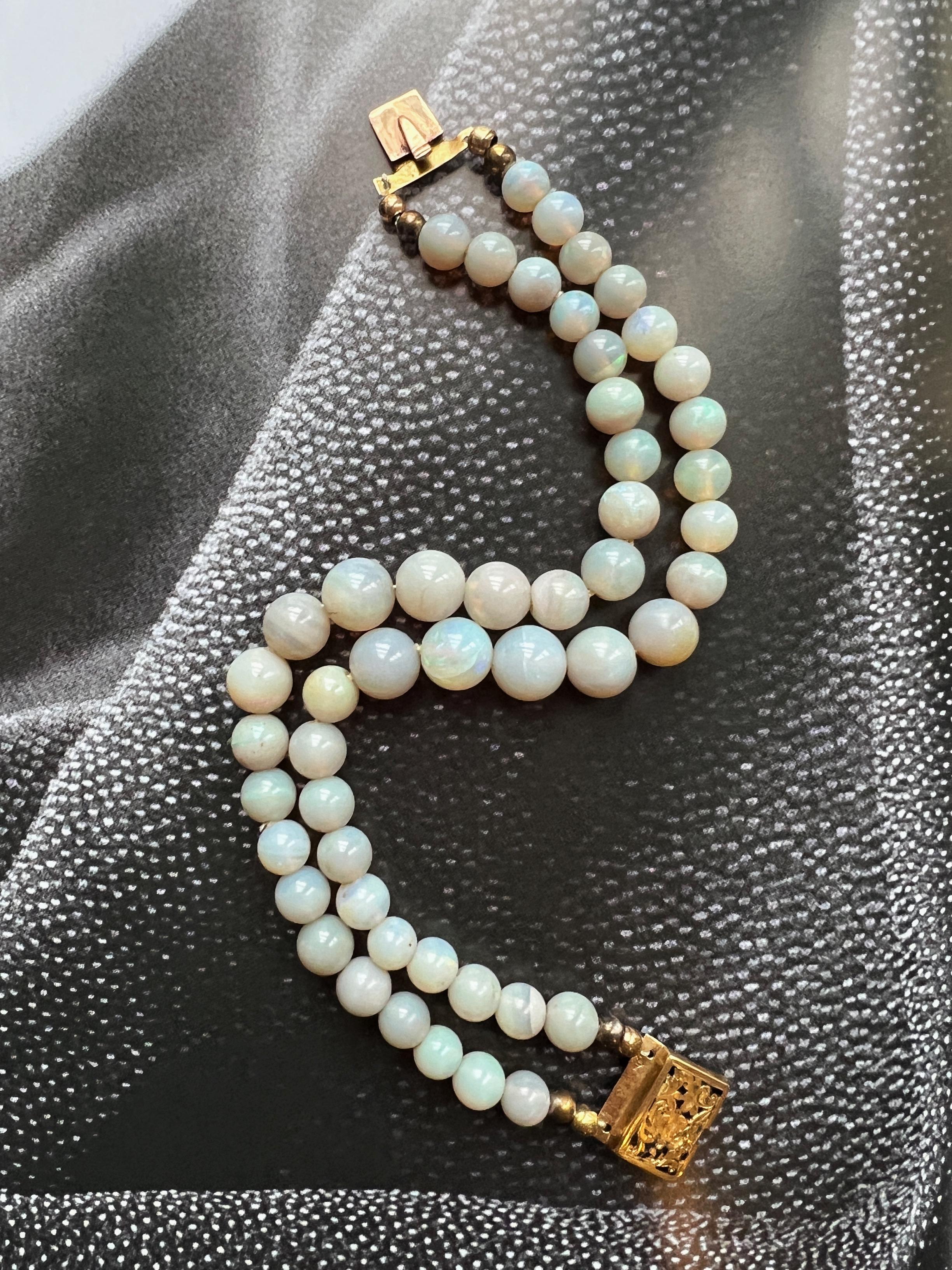 Stackable, sunshine-bright and rare to find, that’s what we love in this French made antique opal bracelet.

We have seen antique opal rings and pendants but it is not usual to find an opal bracelet especially in this size and design. The bracelet