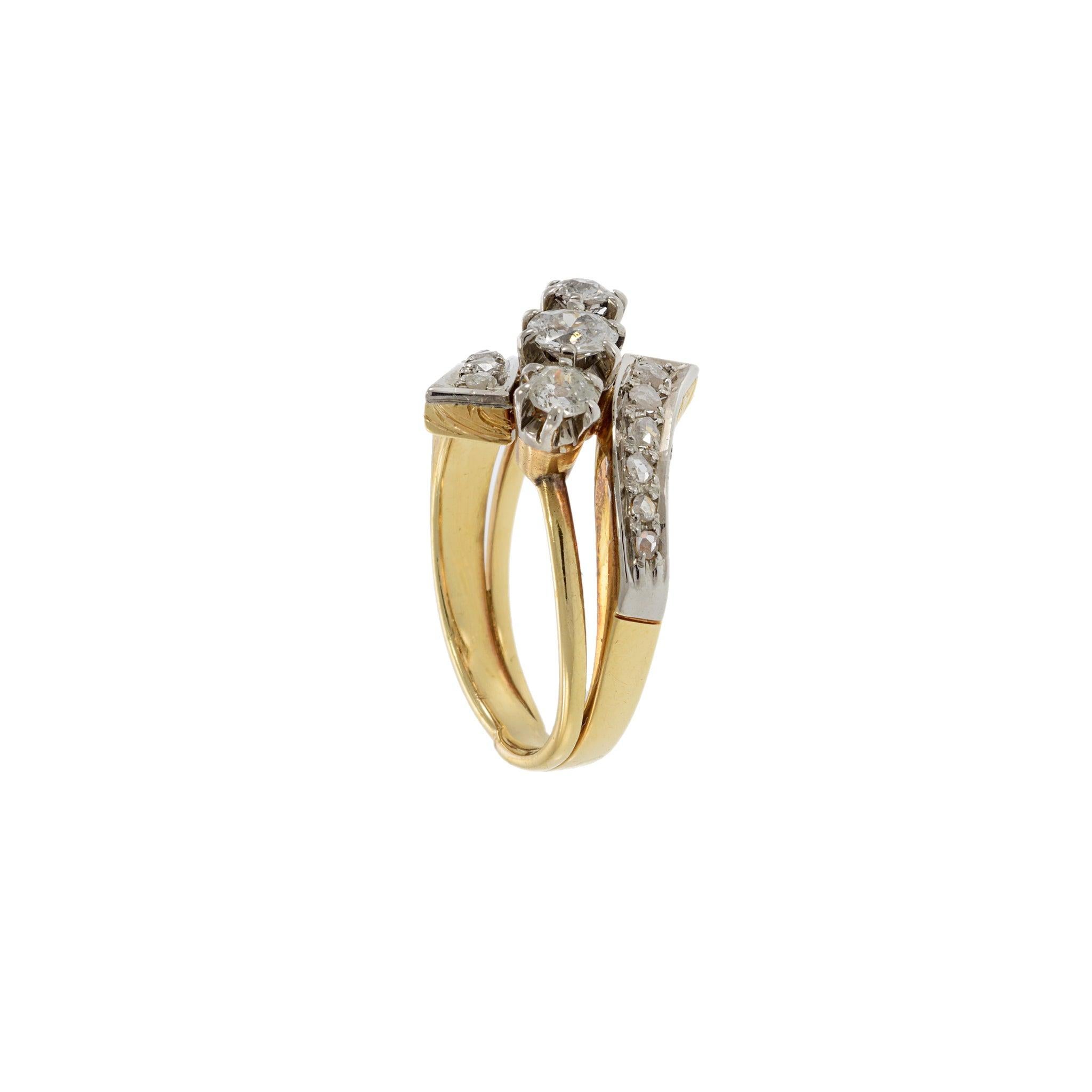 Taille vieille mine Bague d'époque victorienne en or jaune 18 carats et platine avec diamants en vente