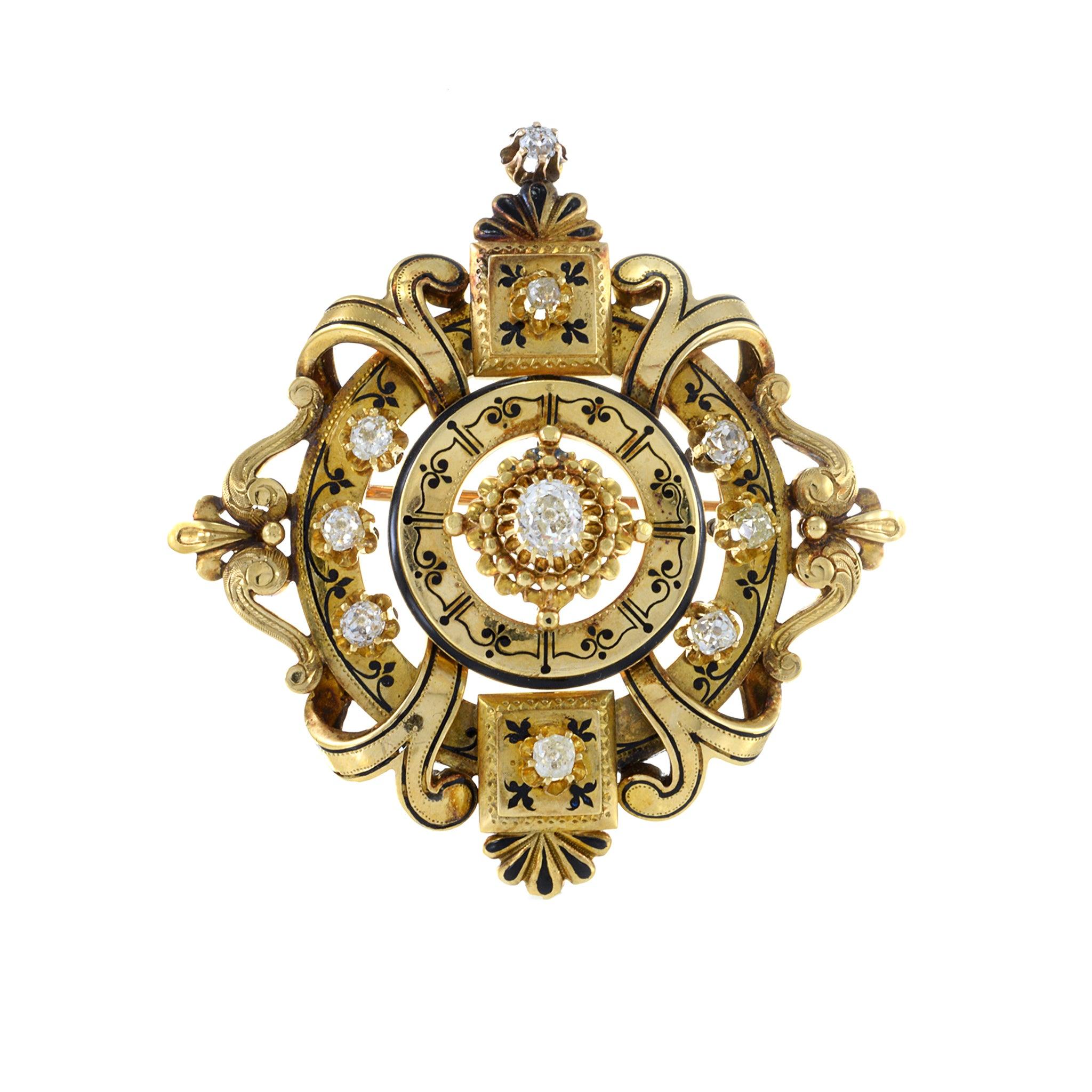 Indulge in the timelessness of Victorian Era elegance with this 18KT yellow gold diamond pin. Showcasing a stunning 1.70CT-TW old mine cut diamonds, this meticulously crafted piece is a testament to the quality and craftsmanship of this era. Add a
