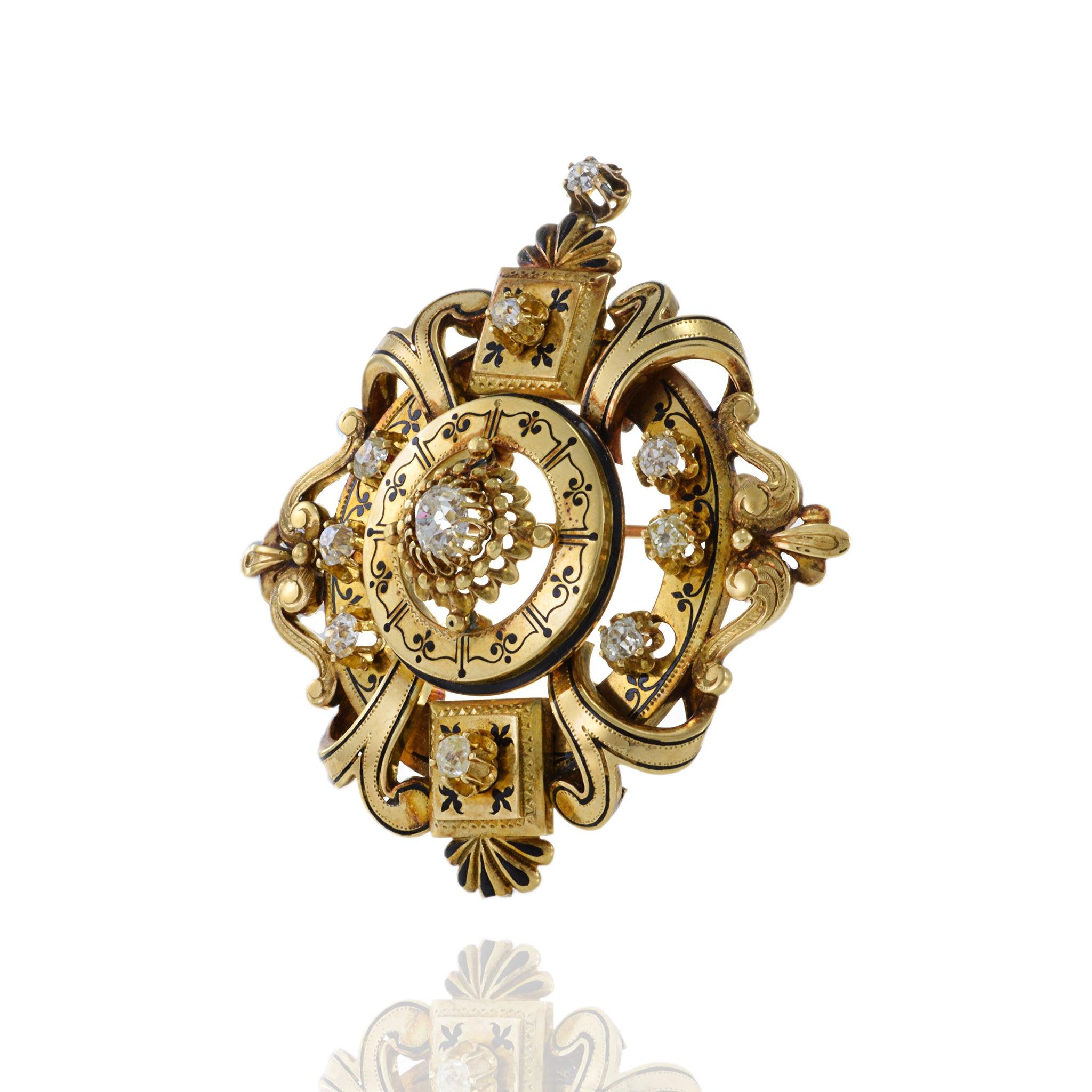 Antique Victorian Era 18KT Yellow Gold Diamond Pin In Excellent Condition For Sale In New York, NY