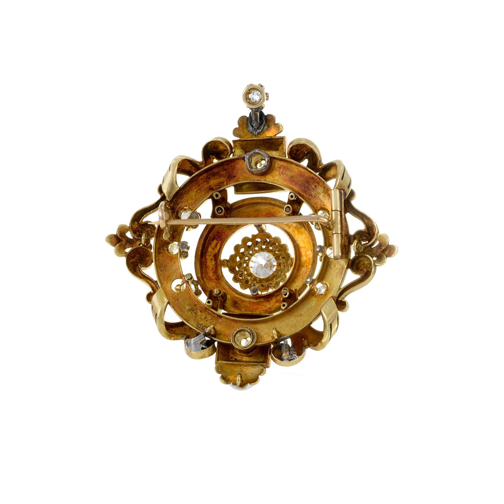 Women's Antique Victorian Era 18KT Yellow Gold Diamond Pin For Sale