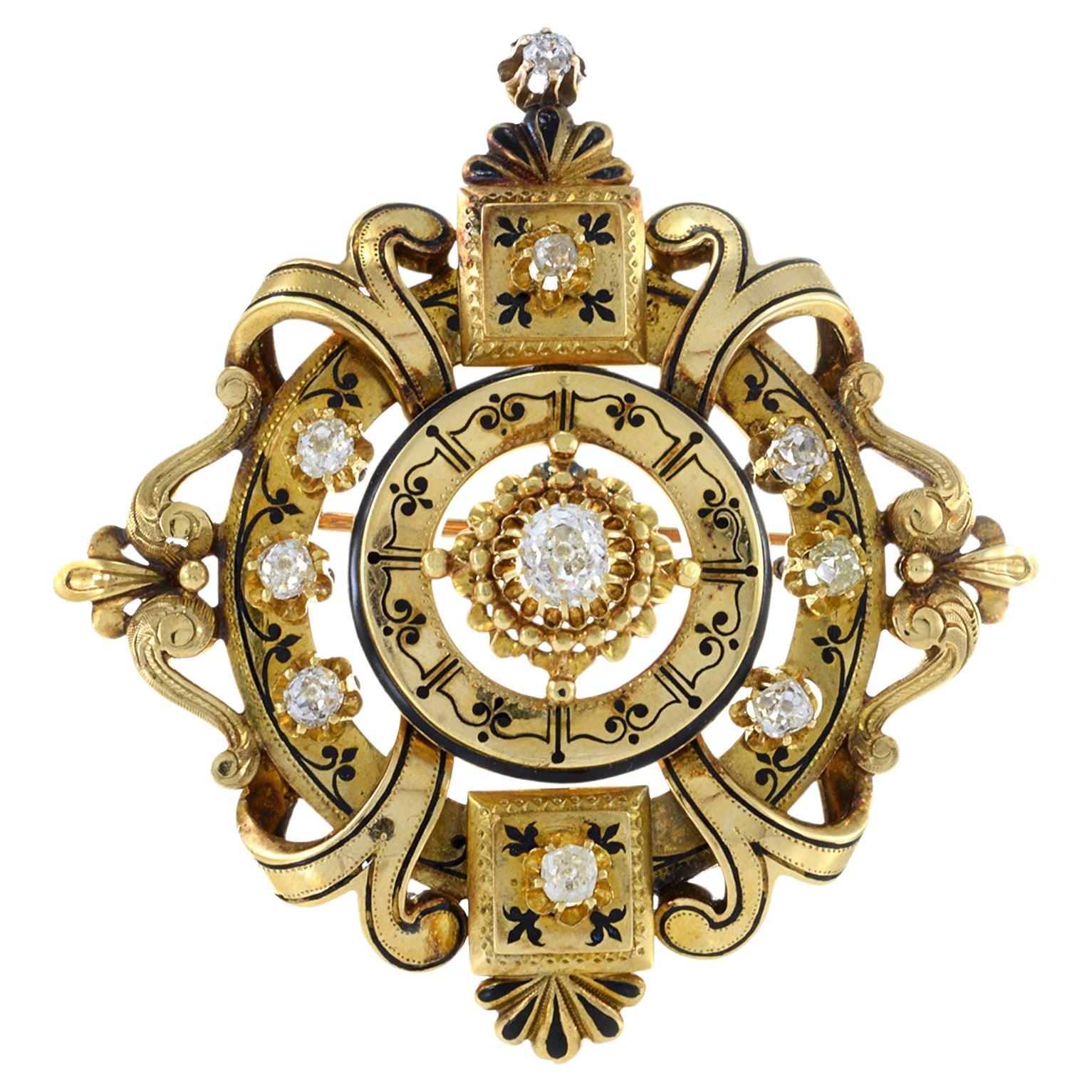 Antique Victorian Era 18KT Yellow Gold Diamond Pin