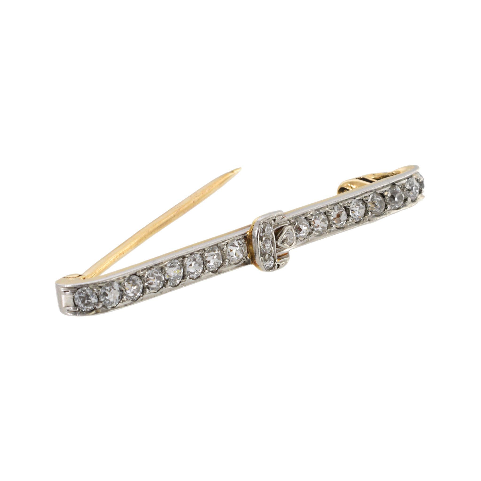 Old Mine Cut Antique Victorian Era 18KT Yellow Gold/Platinum Diamond Lapel Stick Pin For Sale