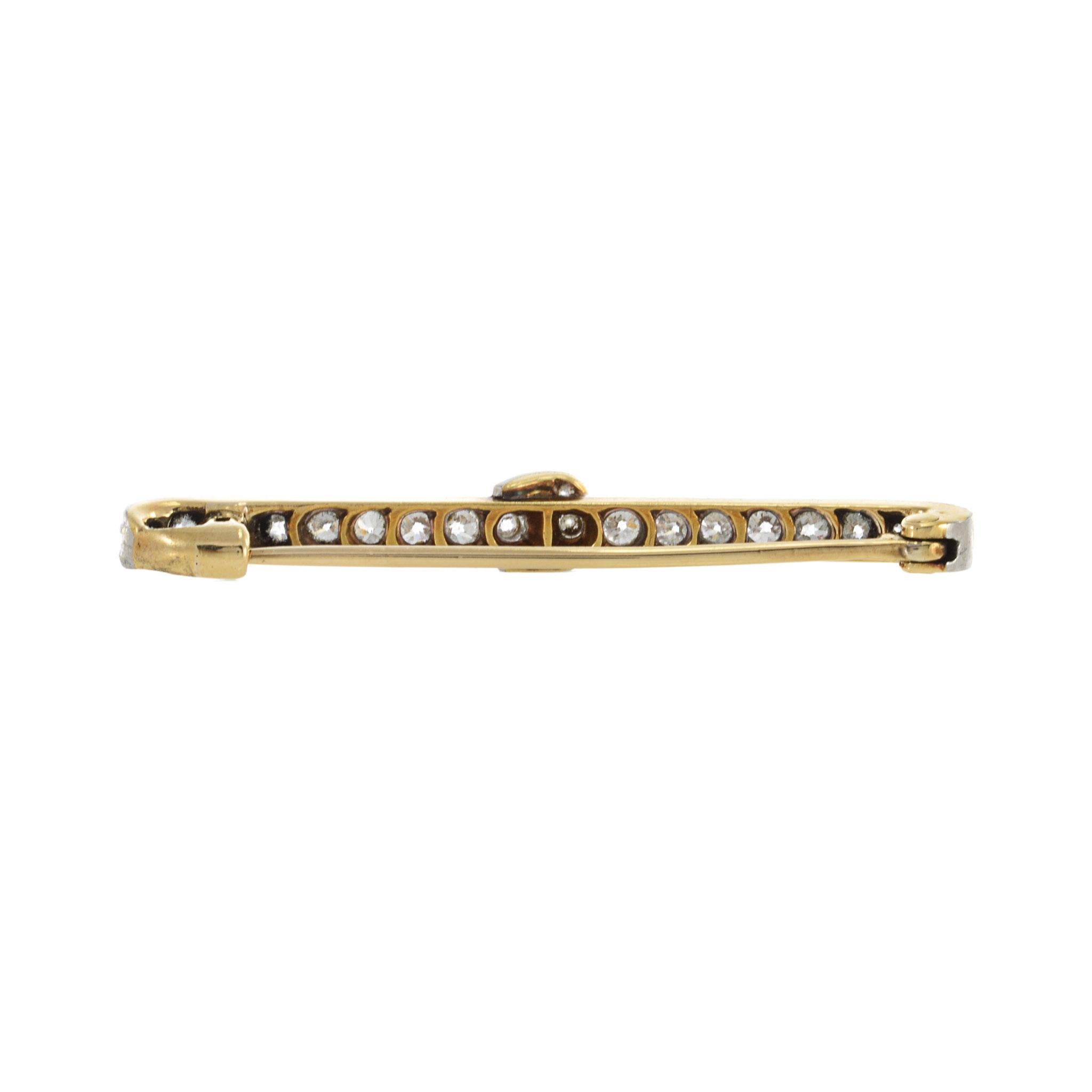 Antique Victorian Era 18KT Yellow Gold/Platinum Diamond Lapel Stick Pin In Excellent Condition For Sale In New York, NY