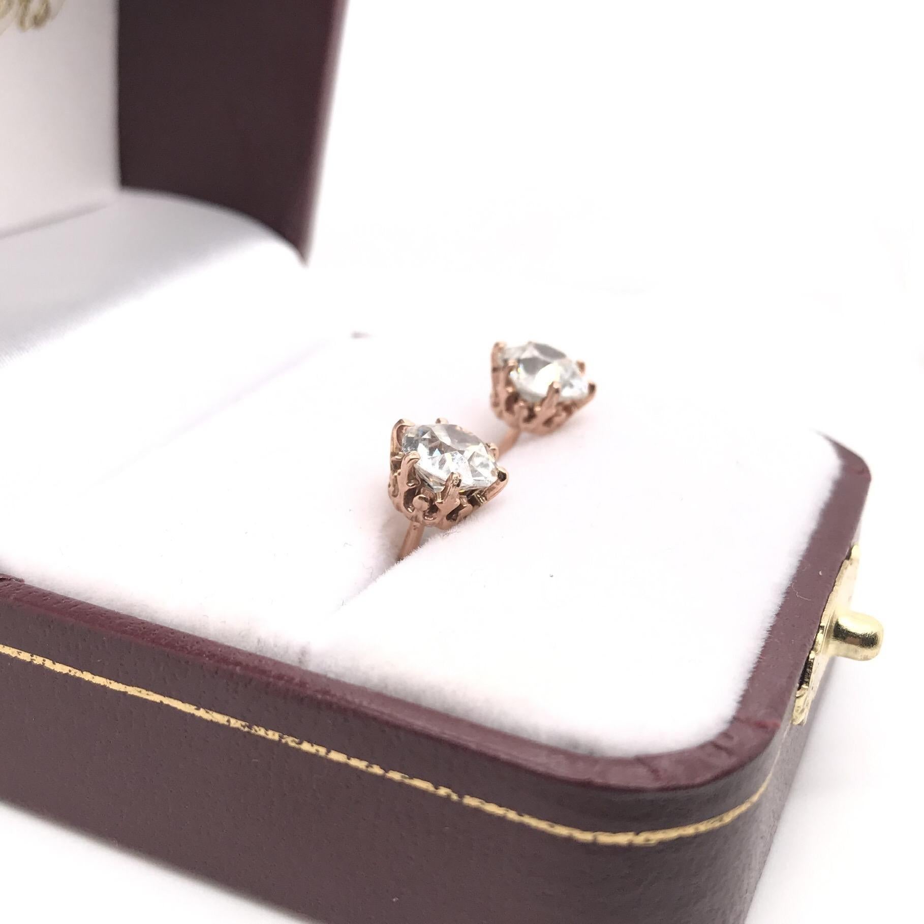 Antique Victorian Era 2.59 DTW Old Mine Cut Diamond Earrings In Excellent Condition In Montgomery, AL