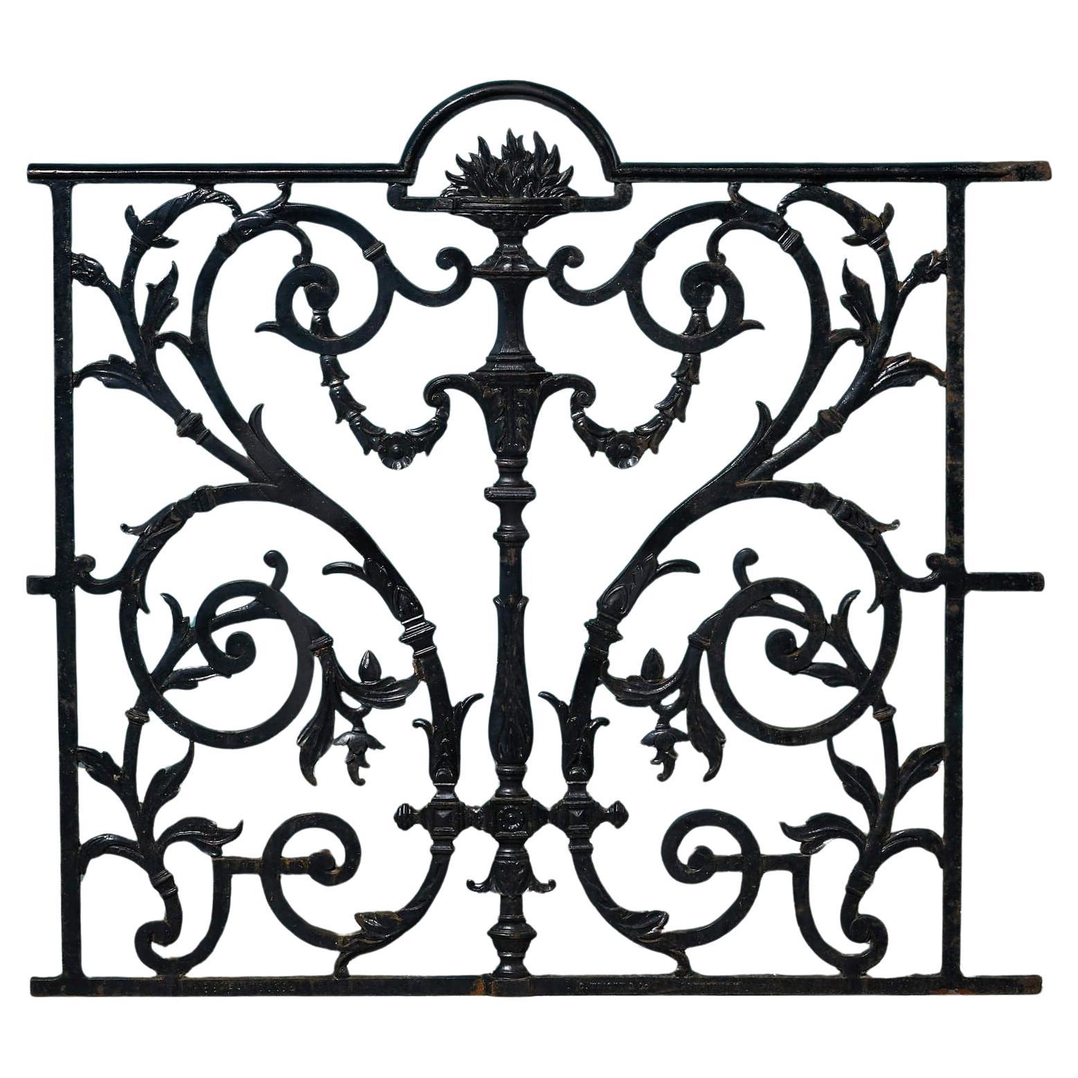 Antique Victorian Era Cast Iron Decorative Railing Panel