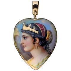 Antique Victorian Era Cleopatra Enamel Diamond Gold Locket Pendant
