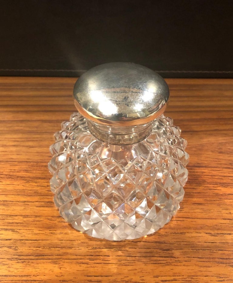 Antique Victorian Era Cut Glass Inkwell with Sterling Silver Lid at 1stDibs