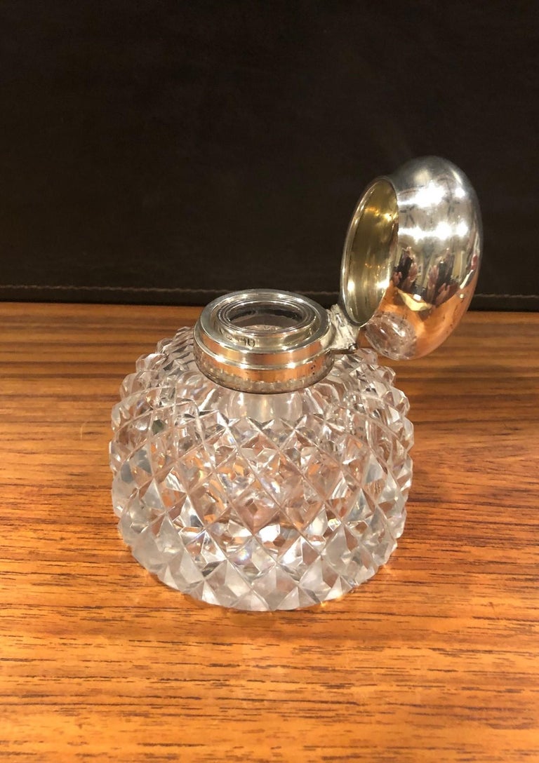 Antique Victorian Era Cut Glass Inkwell with Sterling Silver Lid at 1stDibs