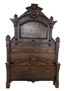 Antique Victorian Era Eastlake Full Size Walnut Bed