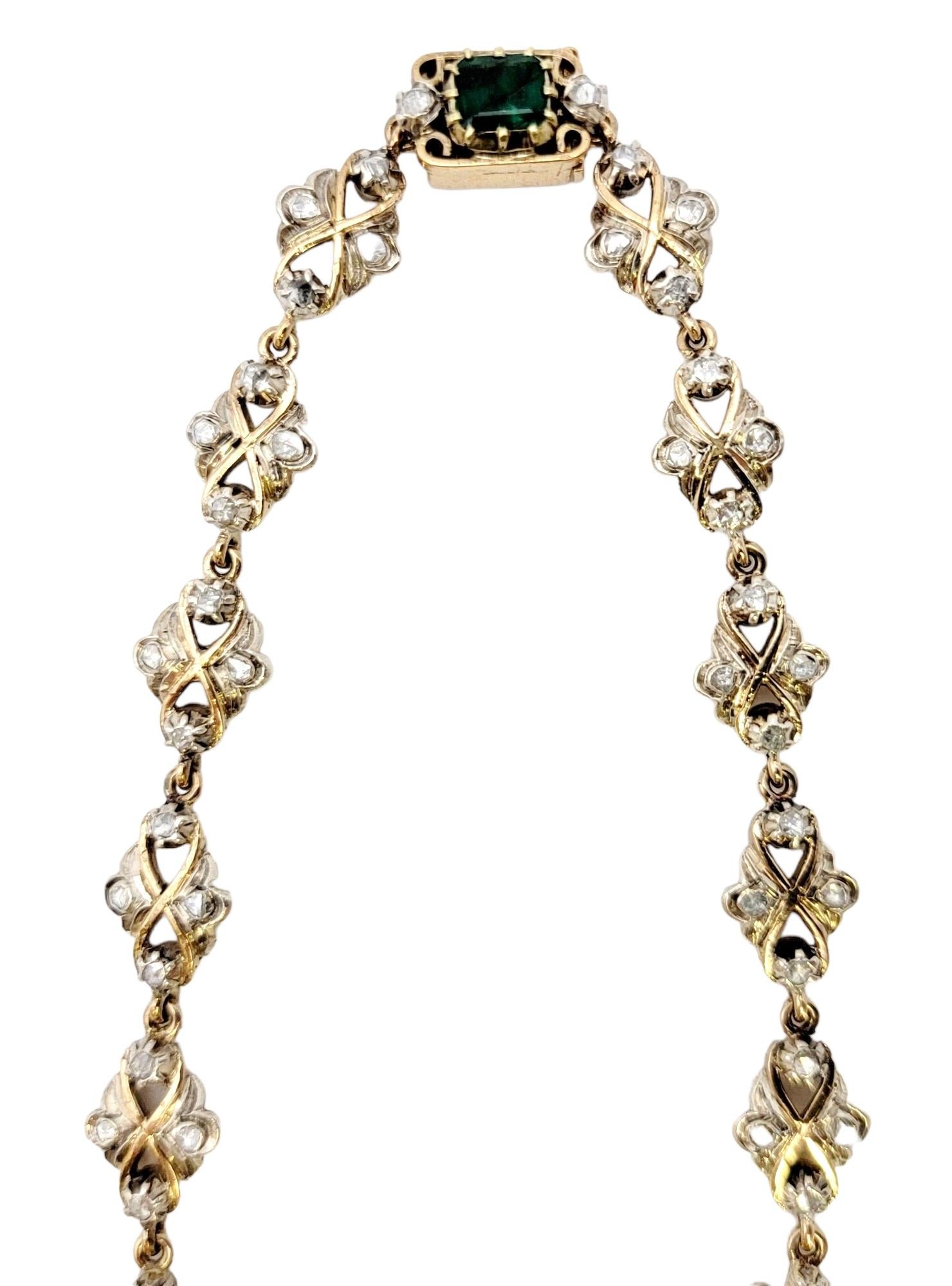 Antike viktorianische Ära Smaragd Schliff Smaragd und Rose Cut Diamond Drop Halskette  im Angebot 4