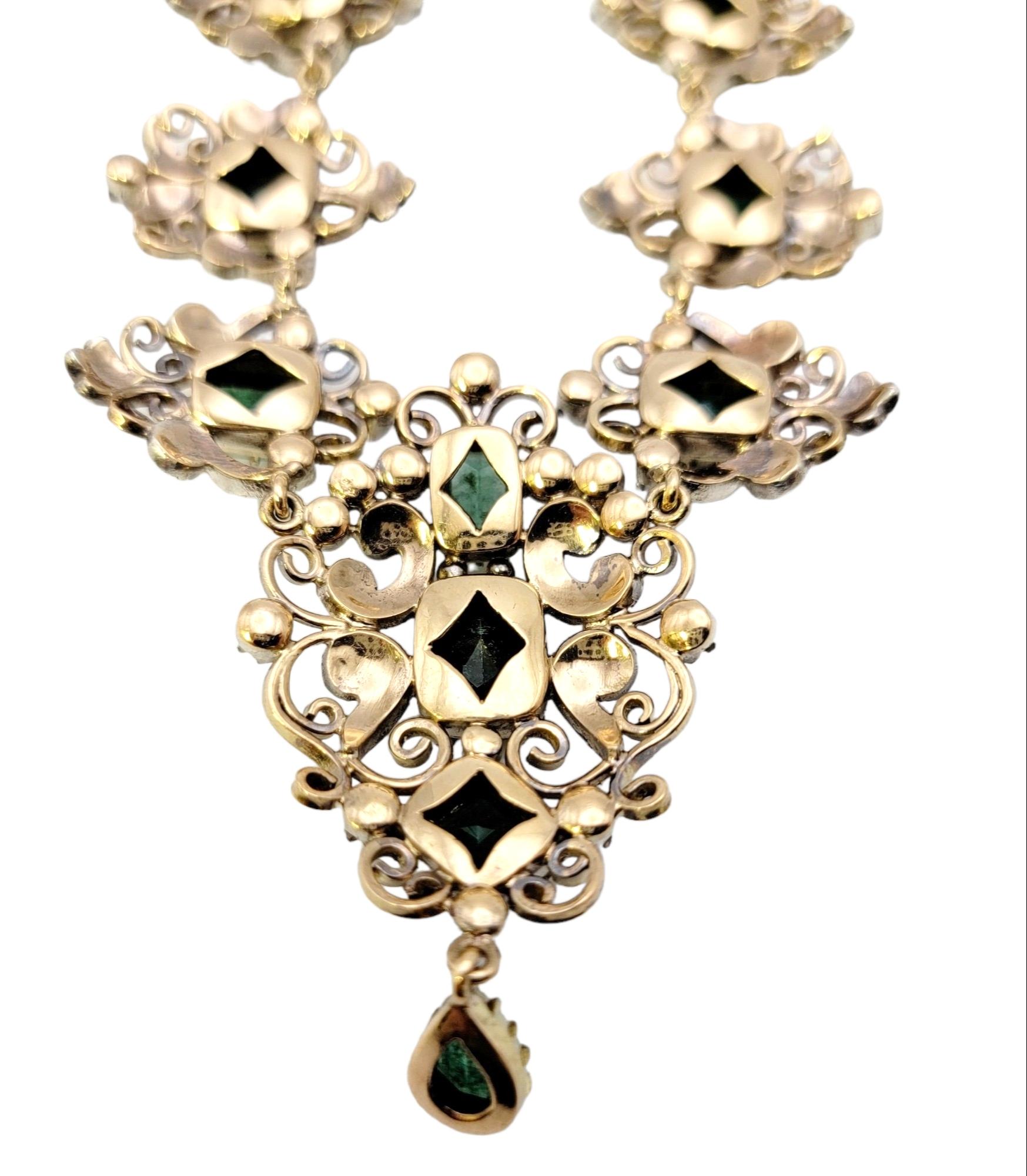 Antike viktorianische Ära Smaragd Schliff Smaragd und Rose Cut Diamond Drop Halskette  im Angebot 6