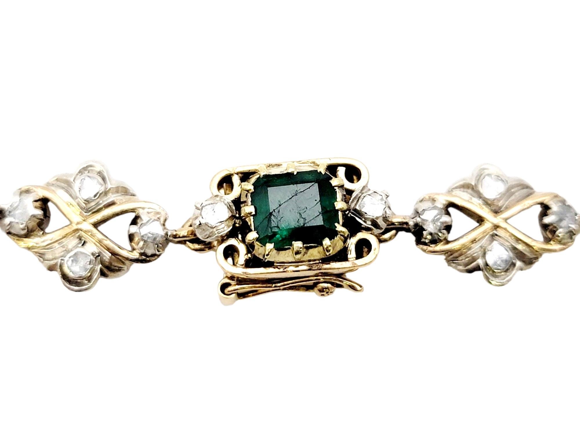 Antike viktorianische Ära Smaragd Schliff Smaragd und Rose Cut Diamond Drop Halskette  im Angebot 7