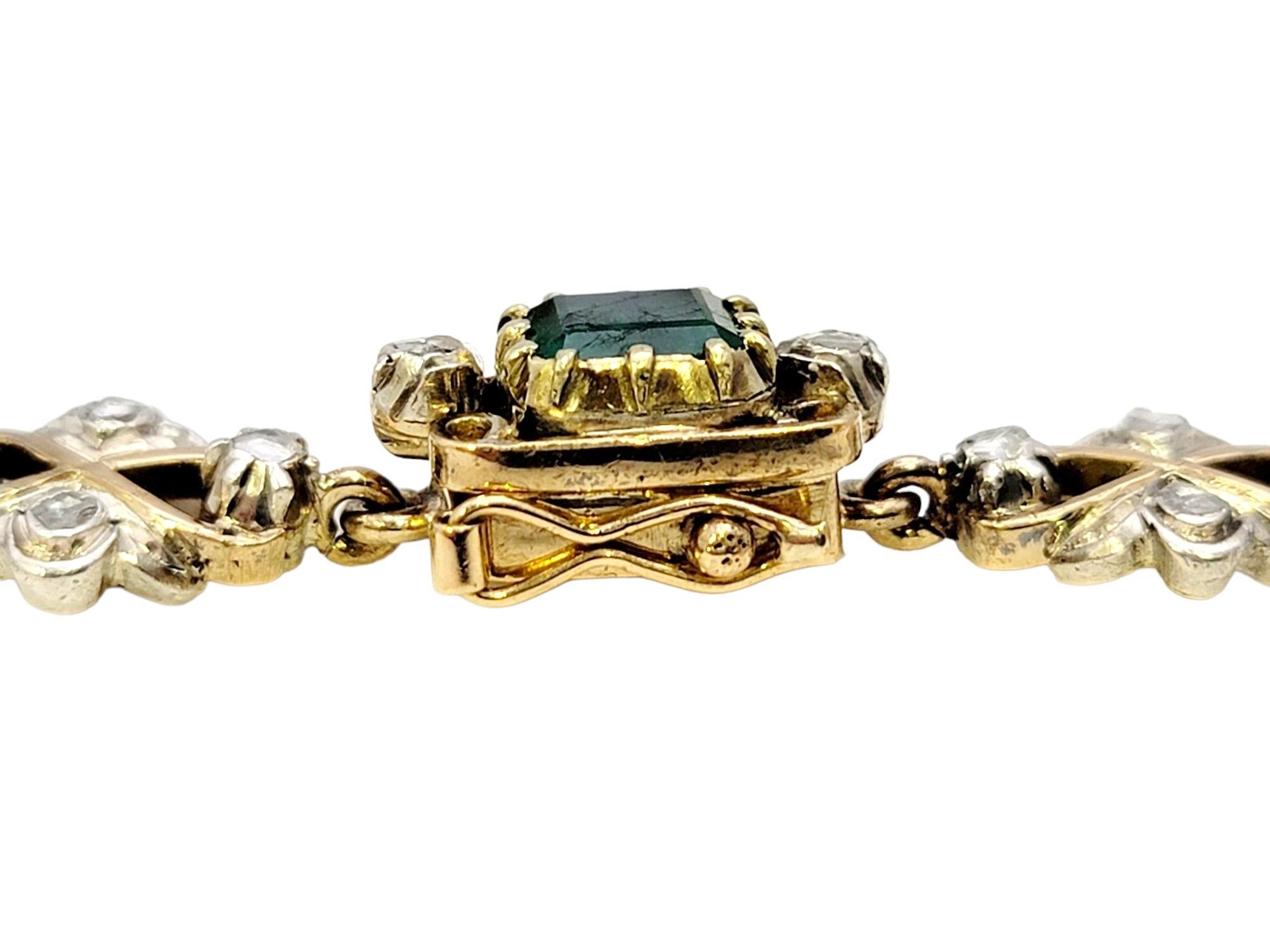 Antike viktorianische Ära Smaragd Schliff Smaragd und Rose Cut Diamond Drop Halskette  im Angebot 8