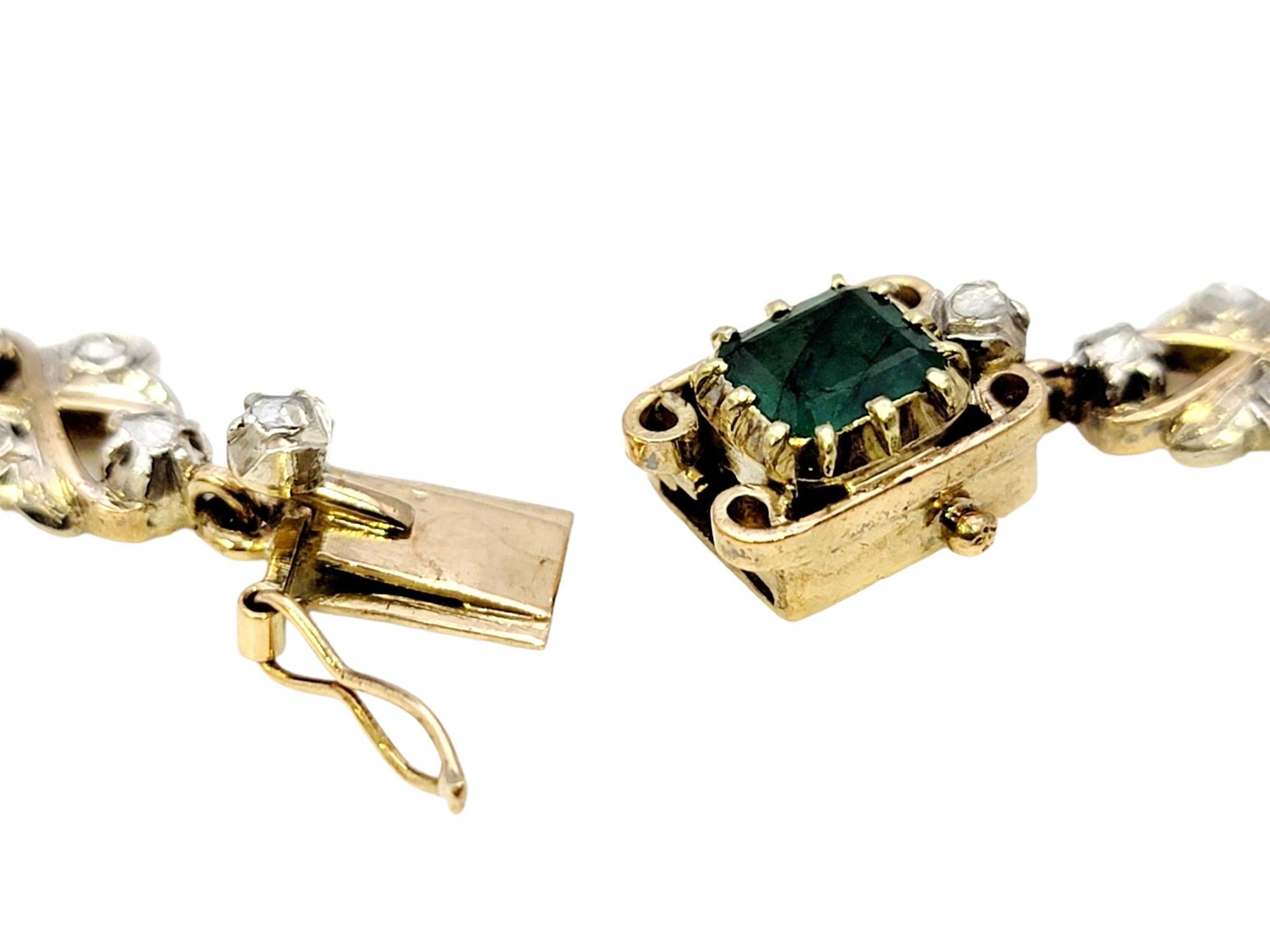 Antike viktorianische Ära Smaragd Schliff Smaragd und Rose Cut Diamond Drop Halskette  im Angebot 9