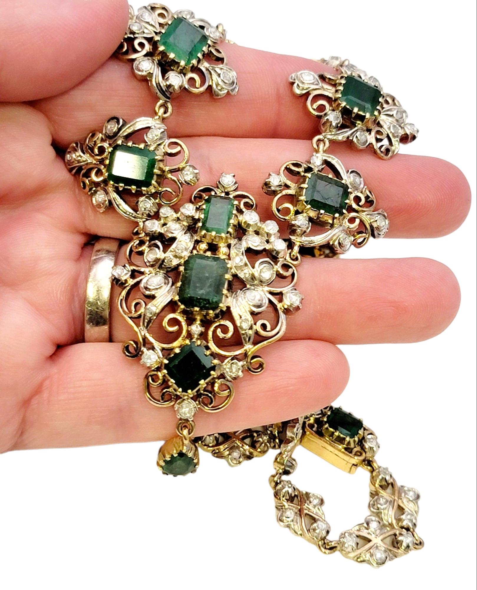 Antique Victorian Era Emerald Cut Emerald and Rose Cut Diamond Drop Necklace For Sale 13
