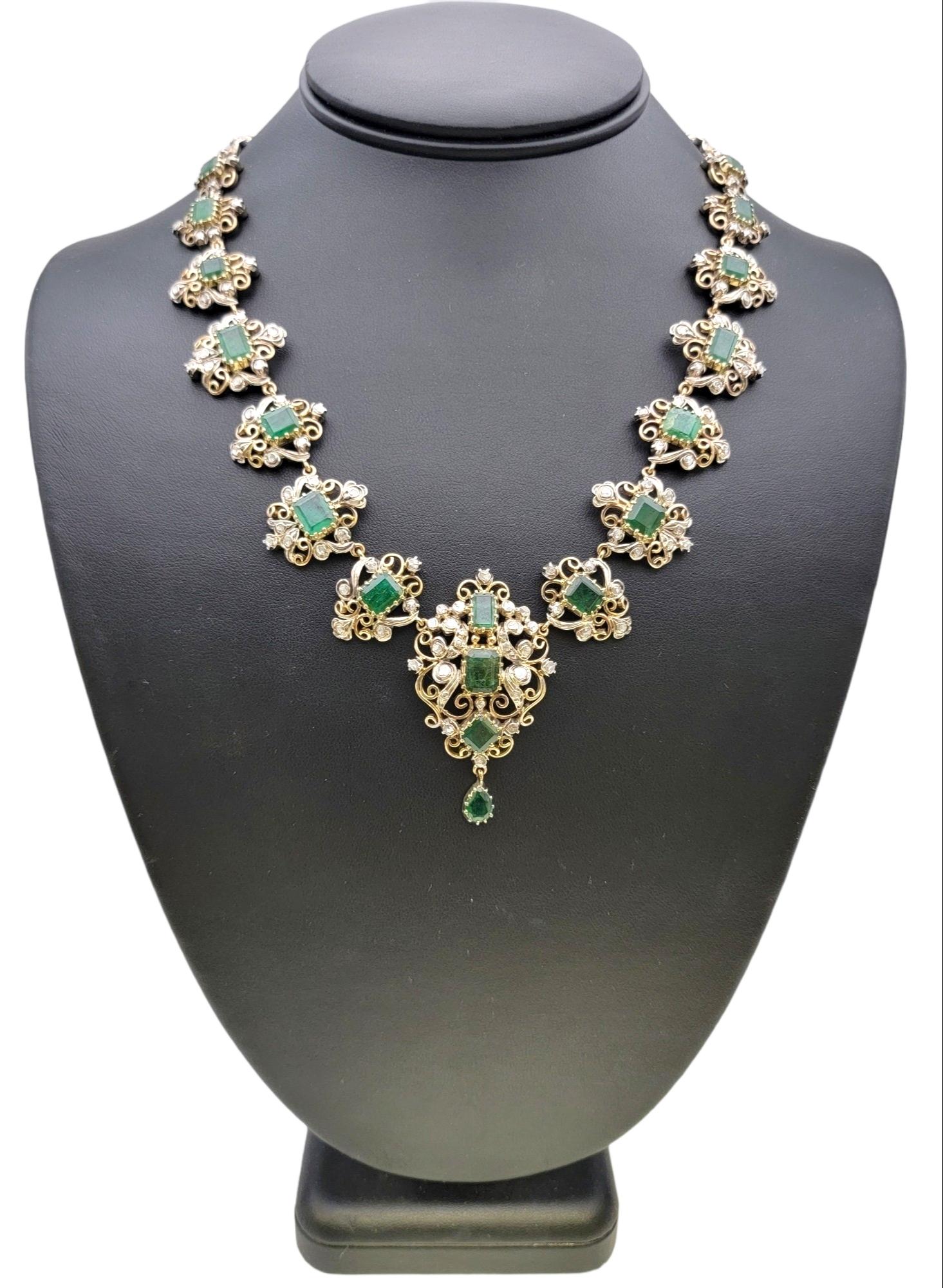 Antique Victorian Era Emerald Cut Emerald and Rose Cut Diamond Drop Necklace  For Sale 14