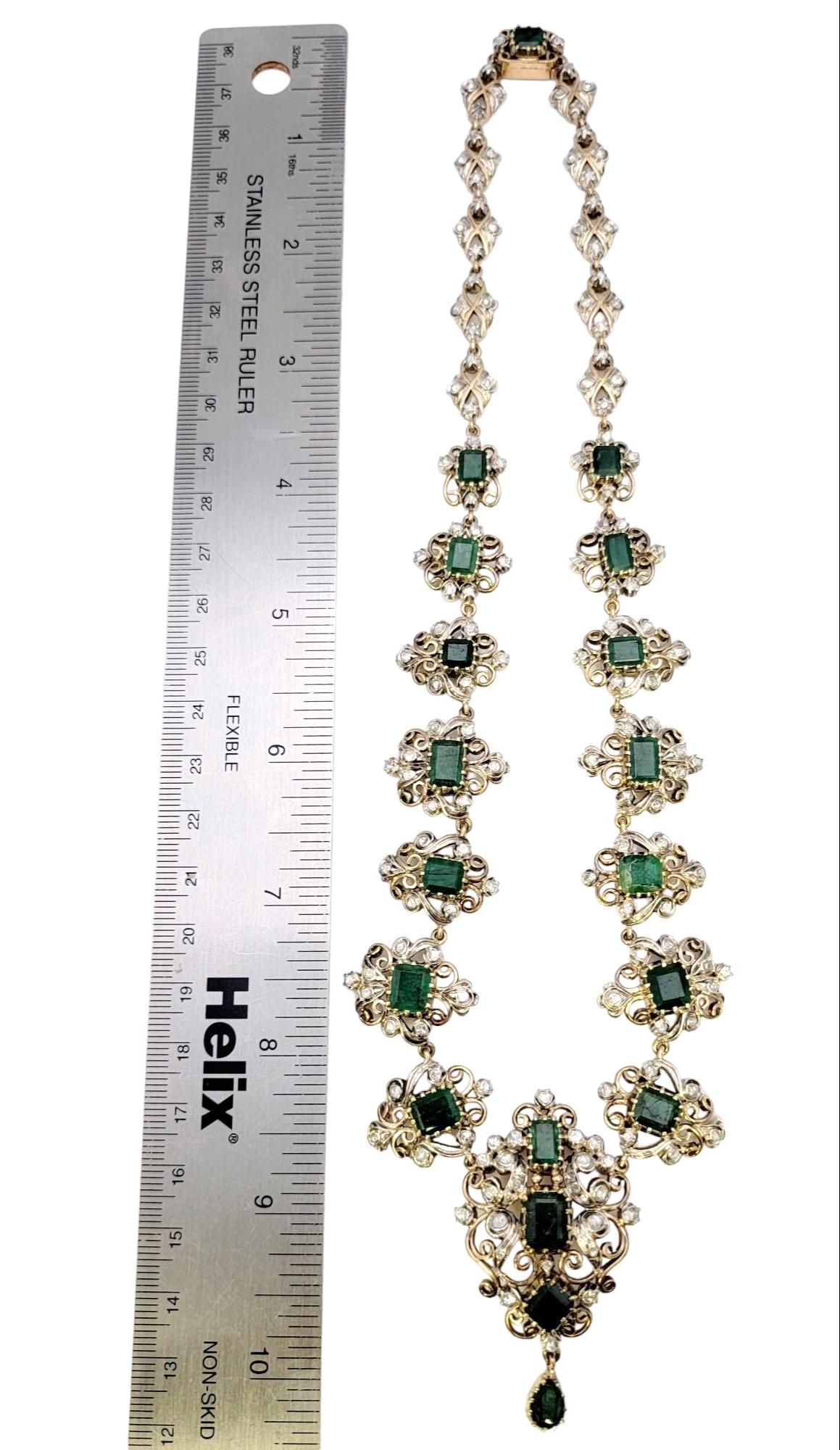 Antike viktorianische Ära Smaragd Schliff Smaragd und Rose Cut Diamond Drop Halskette  im Angebot 13