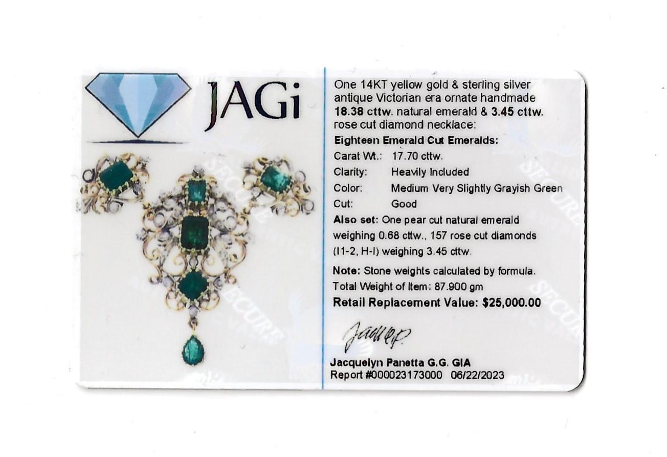 Antike viktorianische Ära Smaragd Schliff Smaragd und Rose Cut Diamond Drop Halskette  im Angebot 14