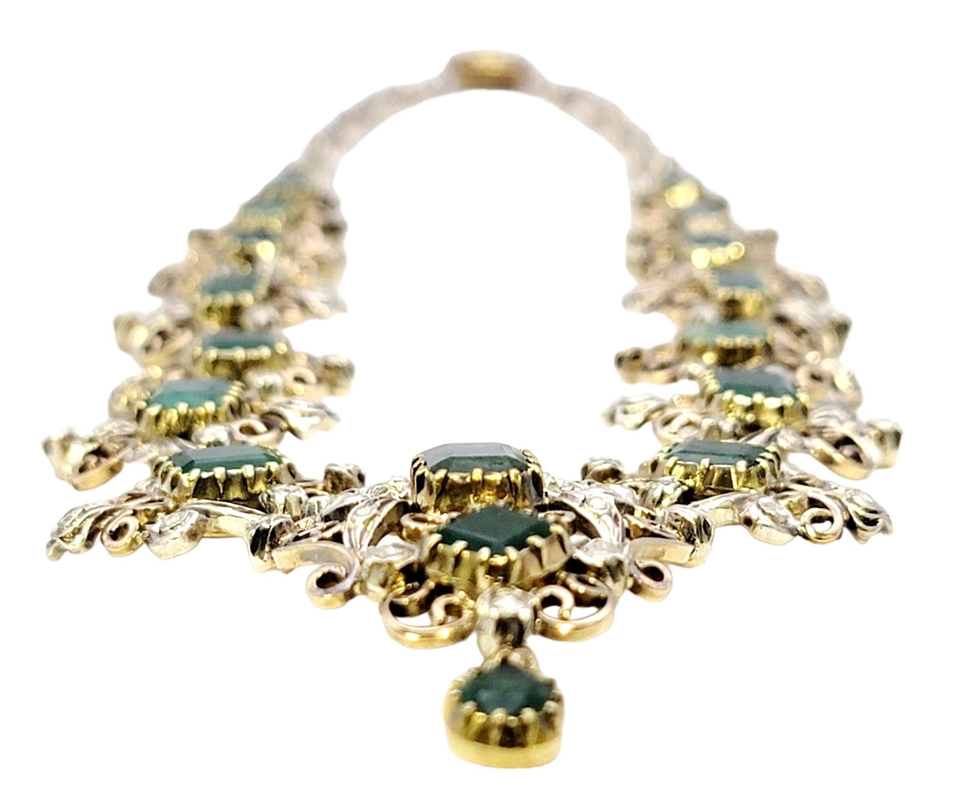 Antike viktorianische Ära Smaragd Schliff Smaragd und Rose Cut Diamond Drop Halskette  im Angebot 2