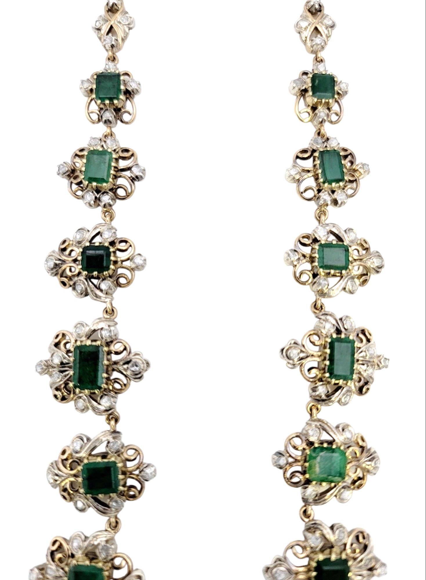 Antike viktorianische Ära Smaragd Schliff Smaragd und Rose Cut Diamond Drop Halskette  im Angebot 3