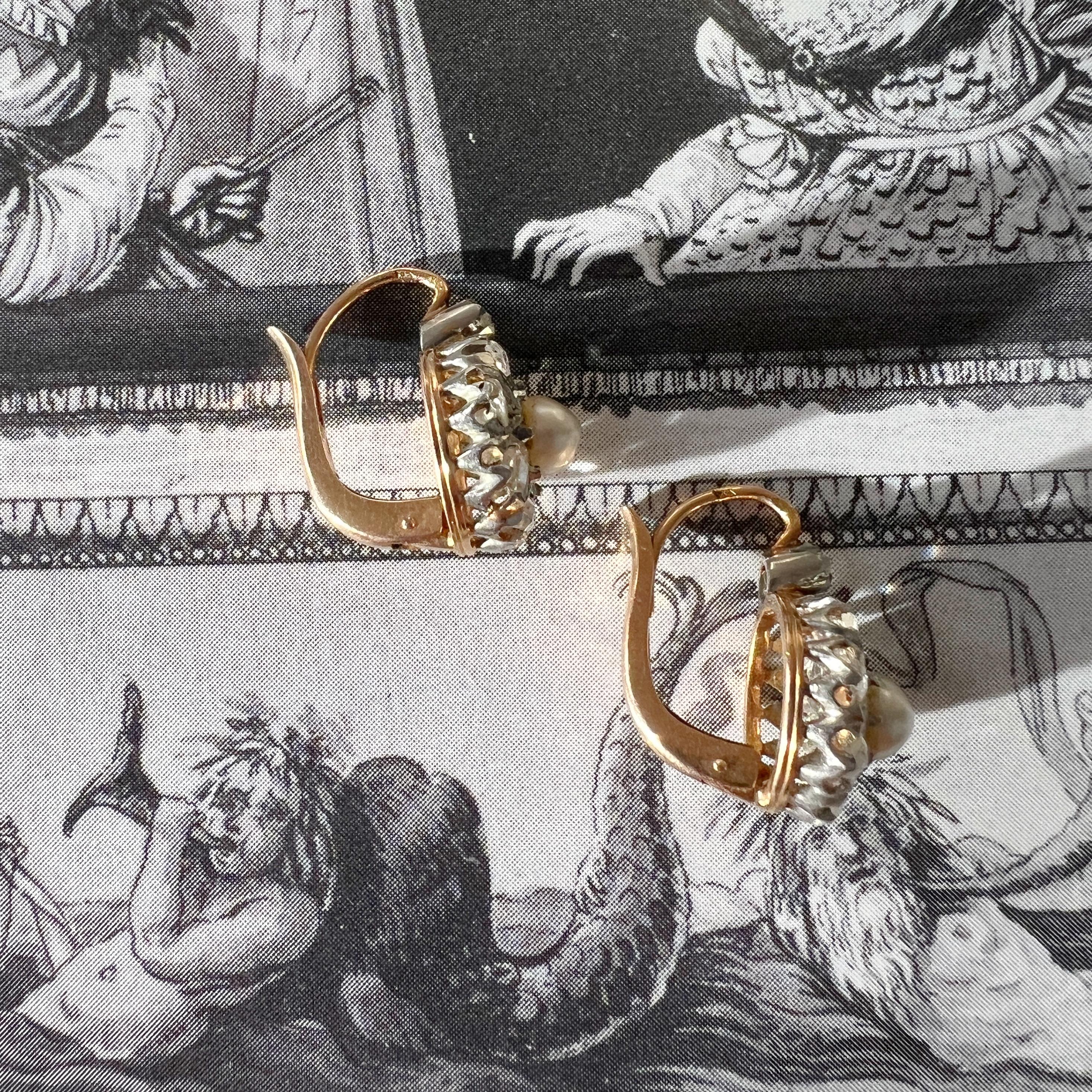 Antique Victorian era French work 18K gold pearl diamond dangle earrings 5